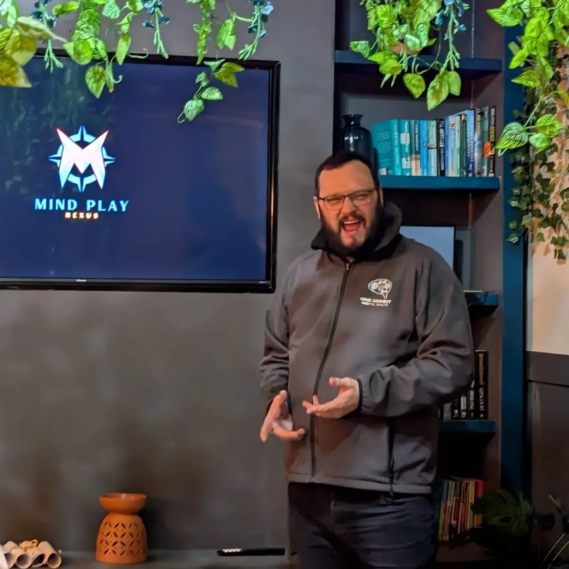 A Mind Connect facilitator giving a talk to a group